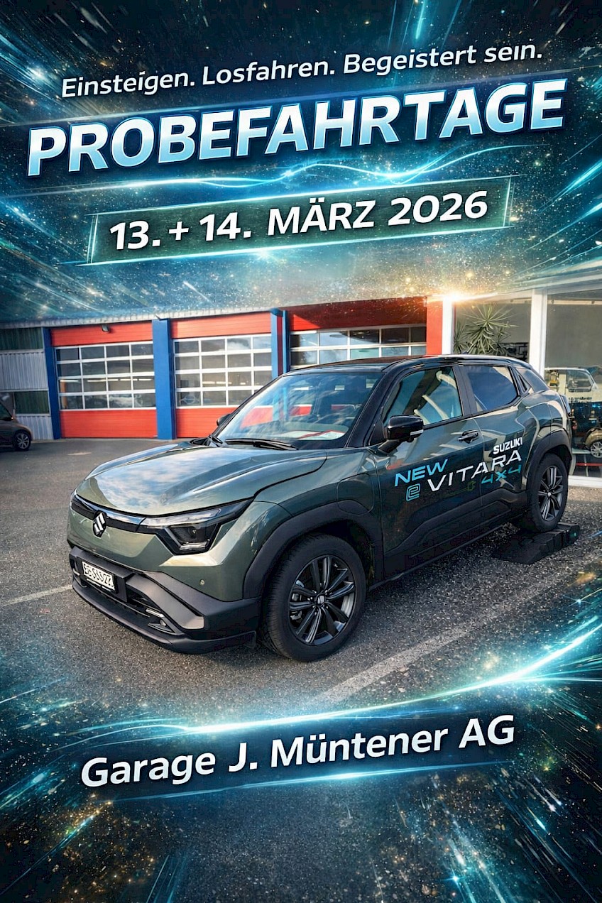 Jetzt den neuen Suzuki e-Vitara entdecken - elektrisch, stark, abenteuerbereit. Am 13. und 14. März